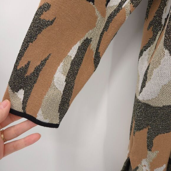 Chico's Lurex Abstract Print Open Cardigan Size 3 (XL) shimmer beige black - Picture 4 of 10